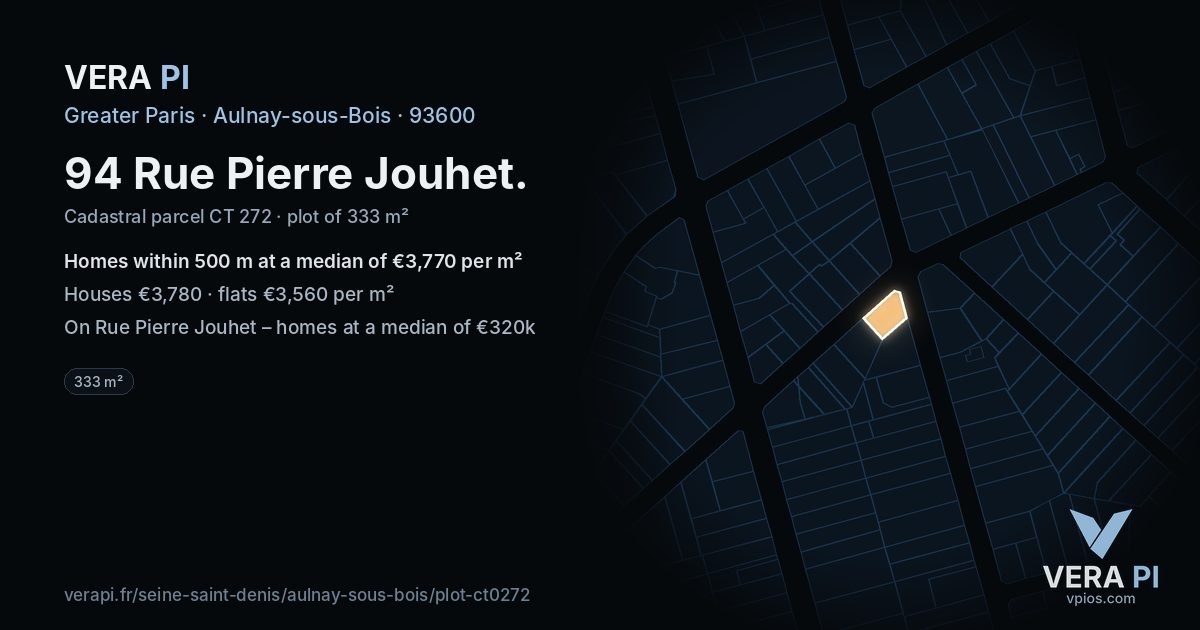 94 Rue Pierre Jouhet, Aulnay-sous-Bois at night – the plot lit, the parcels around coloured by the prices near them