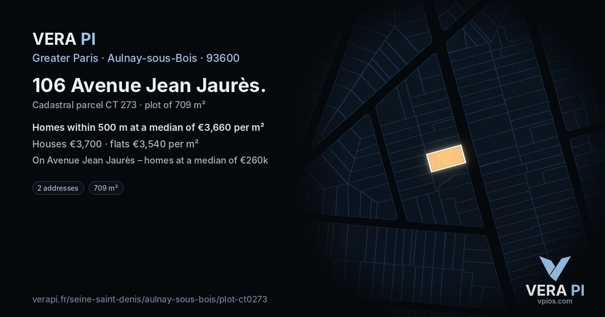 106 Avenue Jean Jaurès, Aulnay-sous-Bois at night – the plot lit, the parcels around coloured by the prices near them