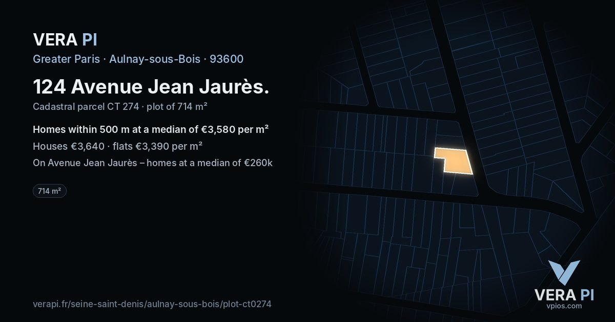 124 Avenue Jean Jaurès, Aulnay-sous-Bois at night – the plot lit, the parcels around coloured by the prices near them