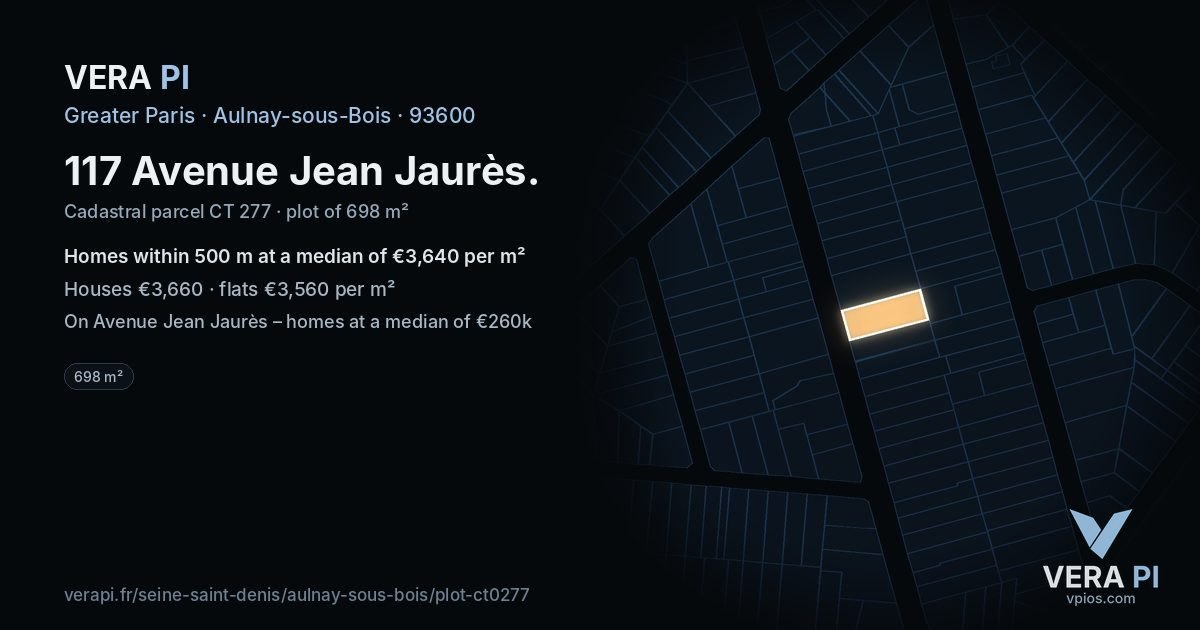 117 Avenue Jean Jaurès, Aulnay-sous-Bois at night – the plot lit, the parcels around coloured by the prices near them