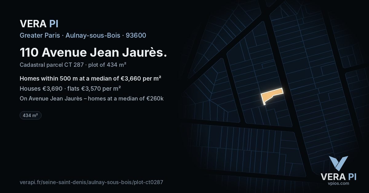110 Avenue Jean Jaurès, Aulnay-sous-Bois at night – the plot lit, the parcels around coloured by the prices near them