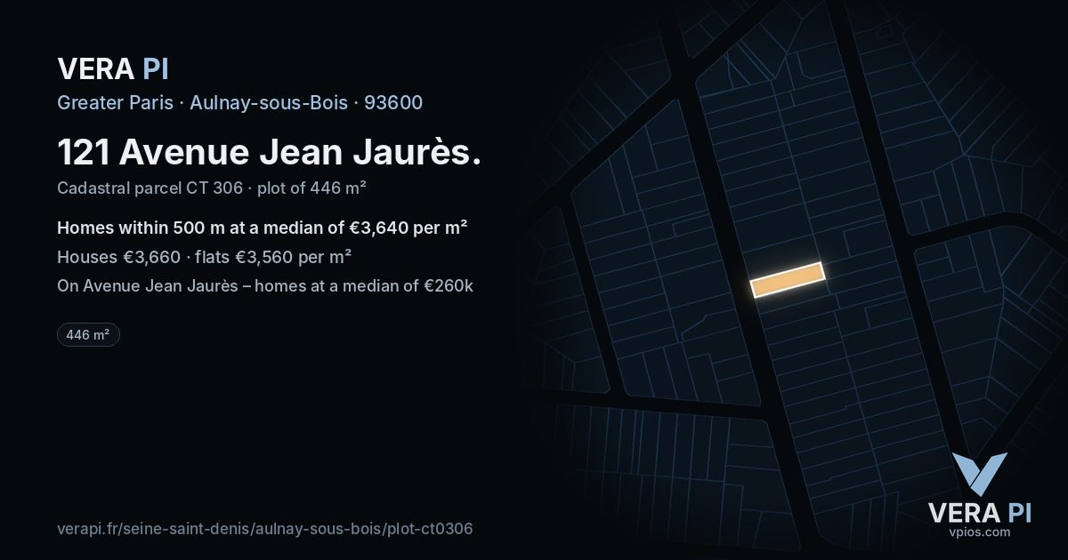 121 Avenue Jean Jaurès, Aulnay-sous-Bois at night – the plot lit, the parcels around coloured by the prices near them