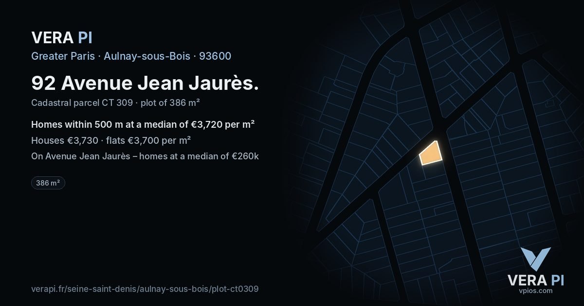 92 Avenue Jean Jaurès, Aulnay-sous-Bois at night – the plot lit, the parcels around coloured by the prices near them