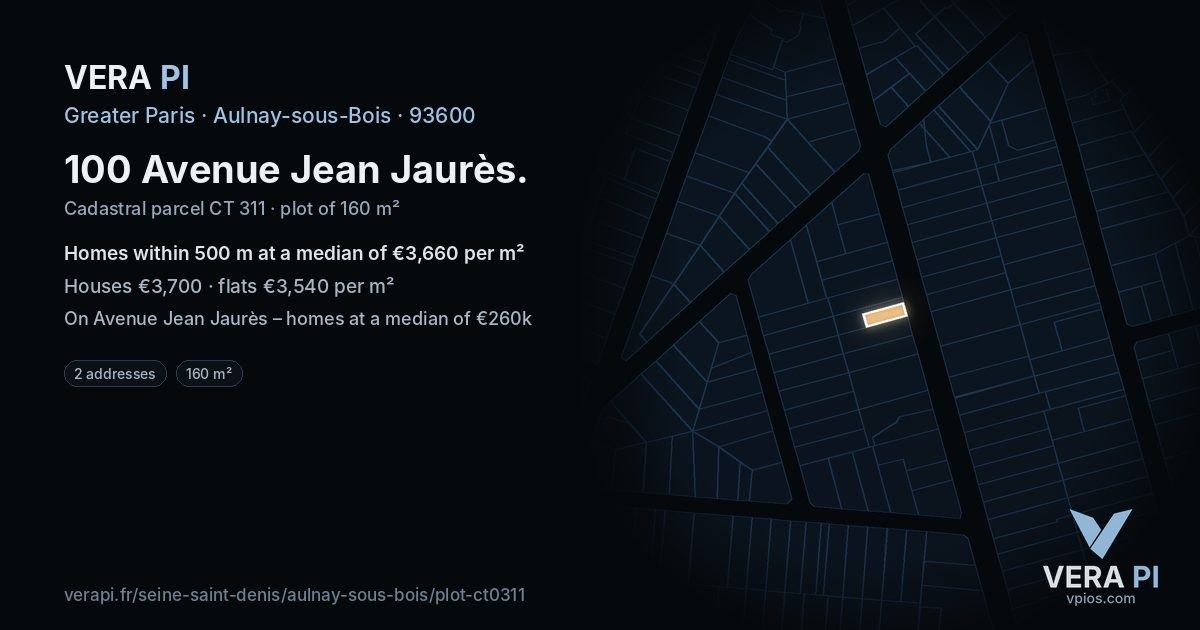 100 Avenue Jean Jaurès, Aulnay-sous-Bois at night – the plot lit, the parcels around coloured by the prices near them