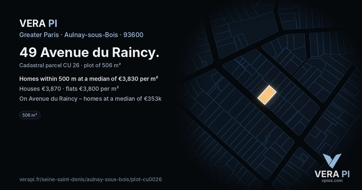 49 Avenue du Raincy, Aulnay-sous-Bois at night – the plot lit, the parcels around coloured by the prices near them