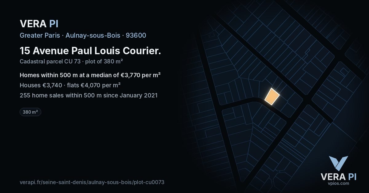 15 Avenue Paul Louis Courier, Aulnay-sous-Bois at night – the plot lit, the parcels around coloured by the prices near them
