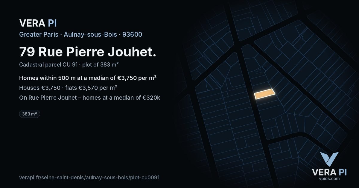 79 Rue Pierre Jouhet, Aulnay-sous-Bois at night – the plot lit, the parcels around coloured by the prices near them