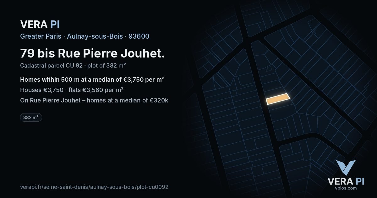 79 bis Rue Pierre Jouhet, Aulnay-sous-Bois at night – the plot lit, the parcels around coloured by the prices near them