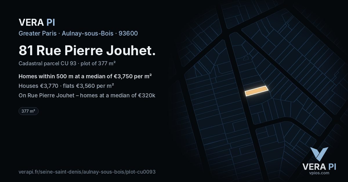 81 Rue Pierre Jouhet, Aulnay-sous-Bois at night – the plot lit, the parcels around coloured by the prices near them