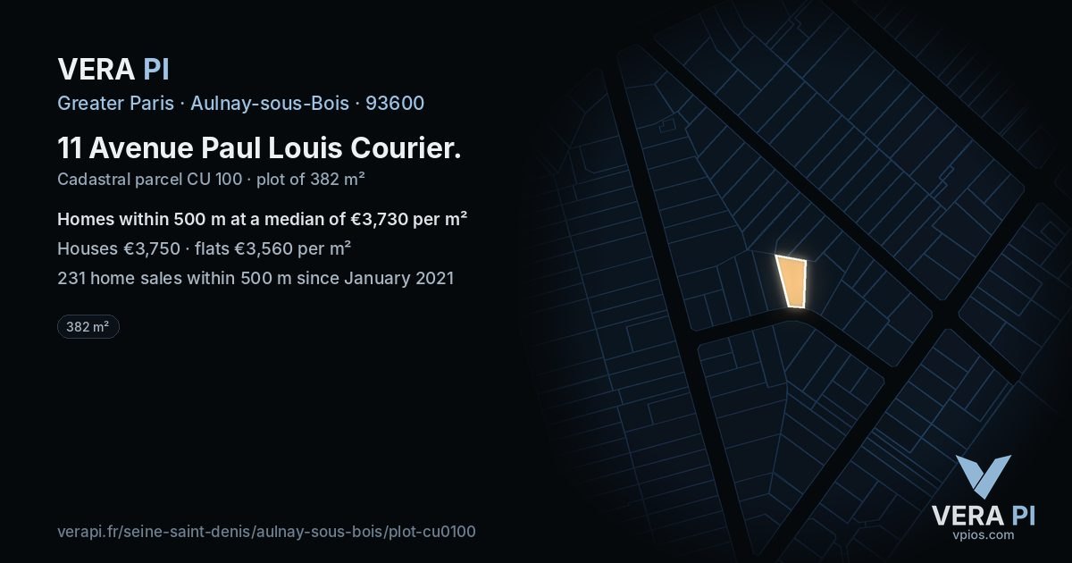 11 Avenue Paul Louis Courier, Aulnay-sous-Bois at night – the plot lit, the parcels around coloured by the prices near them