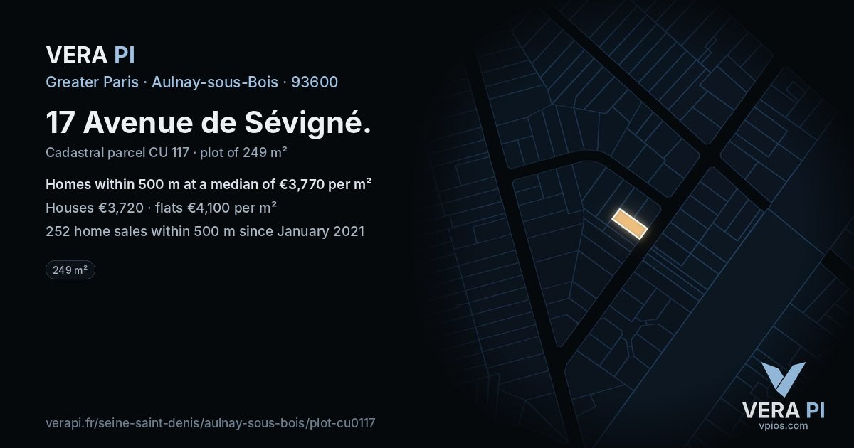 17 Avenue de Sévigné, Aulnay-sous-Bois at night – the plot lit, the parcels around coloured by the prices near them