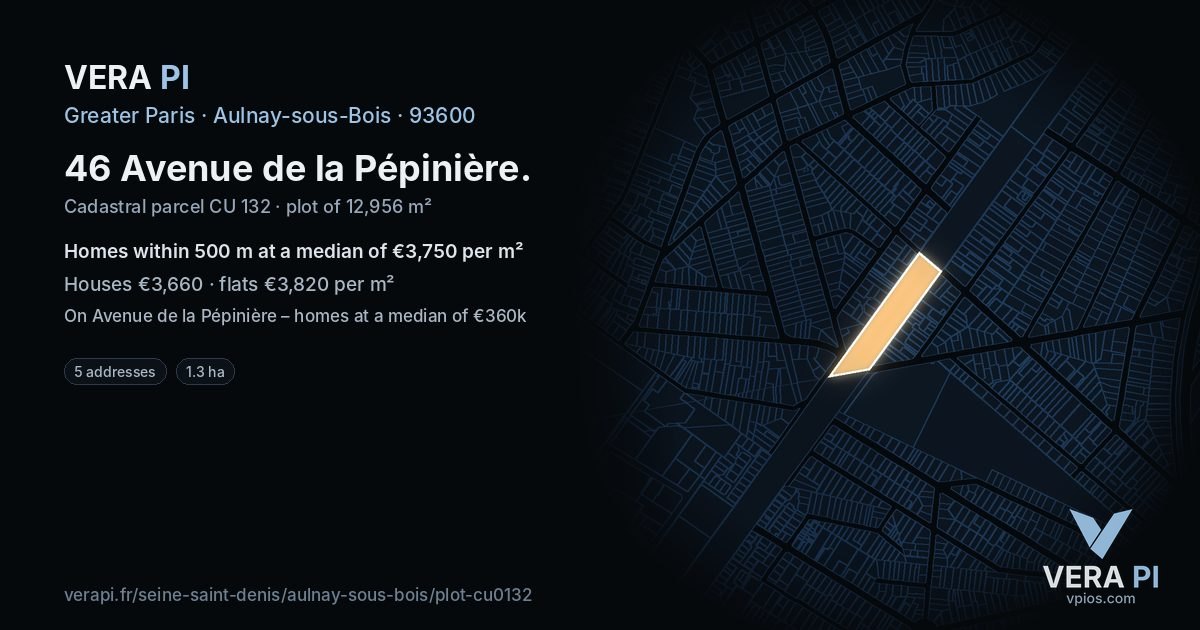 46 Avenue de la Pépinière, Aulnay-sous-Bois at night – the plot lit, the parcels around coloured by the prices near them