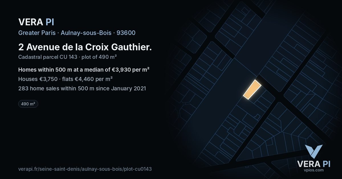 2 Avenue de la Croix Gauthier, Aulnay-sous-Bois at night – the plot lit, the parcels around coloured by the prices near them