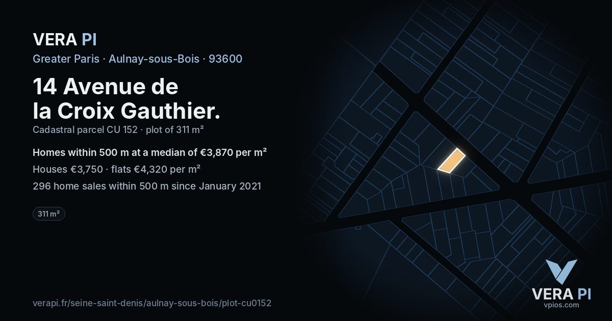 14 Avenue de la Croix Gauthier, Aulnay-sous-Bois at night – the plot lit, the parcels around coloured by the prices near them