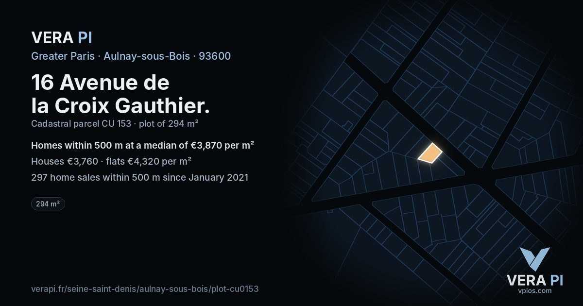 16 Avenue de la Croix Gauthier, Aulnay-sous-Bois at night – the plot lit, the parcels around coloured by the prices near them