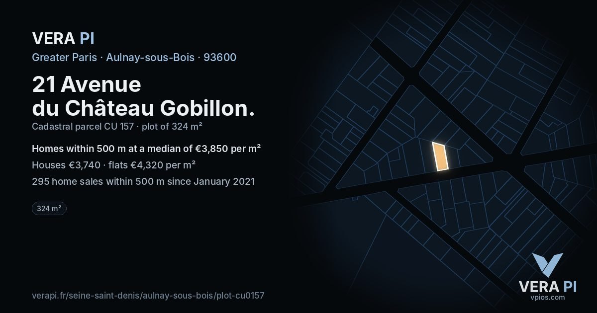 21 Avenue du Château Gobillon, Aulnay-sous-Bois at night – the plot lit, the parcels around coloured by the prices near them