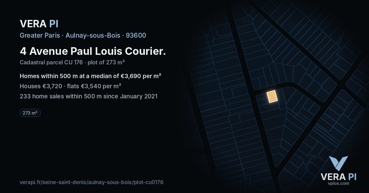 4 Avenue Paul Louis Courier, Aulnay-sous-Bois at night – the plot lit, the parcels around coloured by the prices near them