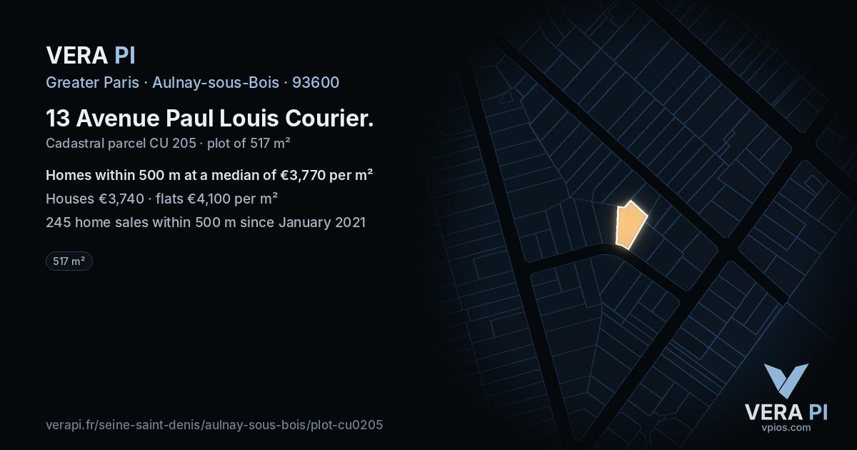 13 Avenue Paul Louis Courier, Aulnay-sous-Bois at night – the plot lit, the parcels around coloured by the prices near them