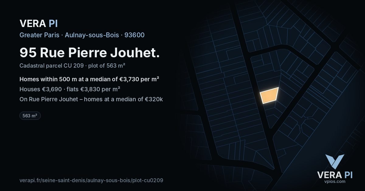 95 Rue Pierre Jouhet, Aulnay-sous-Bois at night – the plot lit, the parcels around coloured by the prices near them