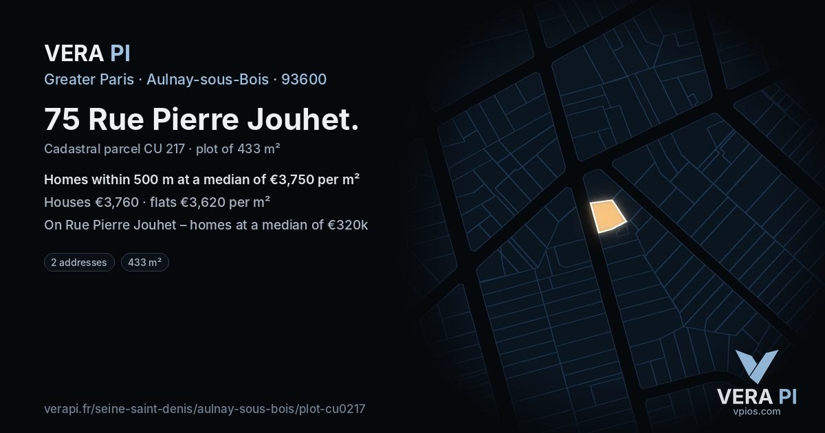 75 Rue Pierre Jouhet, Aulnay-sous-Bois at night – the plot lit, the parcels around coloured by the prices near them
