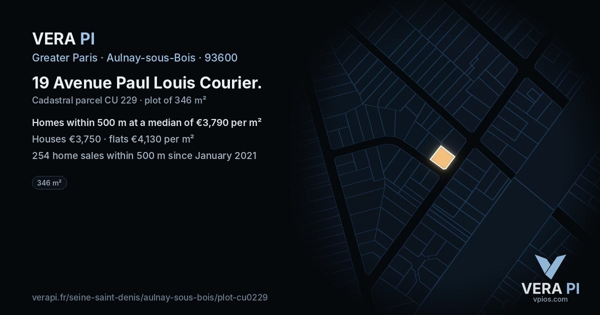 19 Avenue Paul Louis Courier, Aulnay-sous-Bois at night – the plot lit, the parcels around coloured by the prices near them