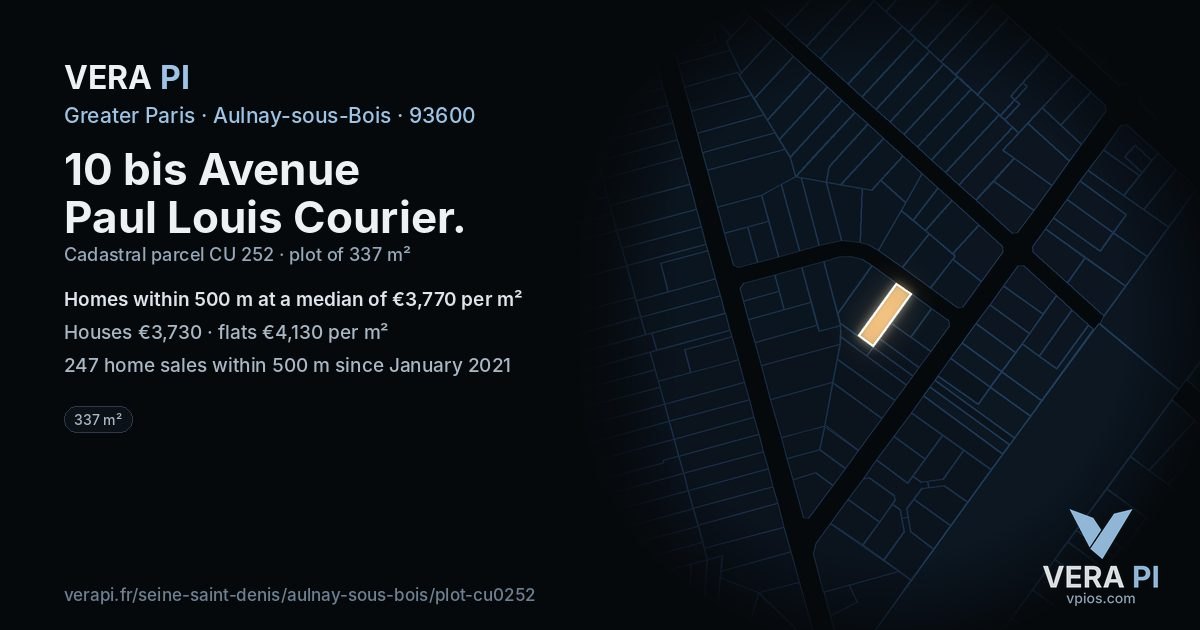 10 bis Avenue Paul Louis Courier, Aulnay-sous-Bois at night – the plot lit, the parcels around coloured by the prices near them