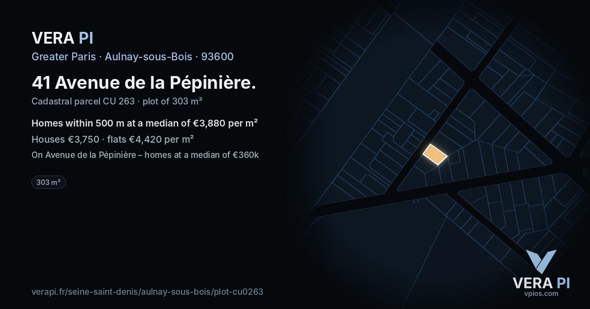 41 Avenue de la Pépinière, Aulnay-sous-Bois at night – the plot lit, the parcels around coloured by the prices near them