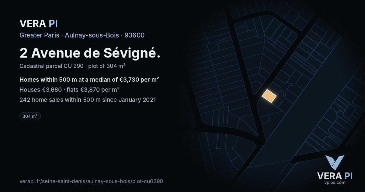 2 Avenue de Sévigné, Aulnay-sous-Bois at night – the plot lit, the parcels around coloured by the prices near them