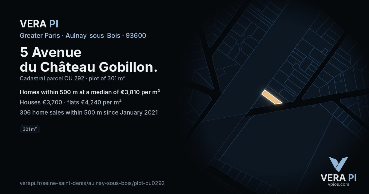5 Avenue du Château Gobillon, Aulnay-sous-Bois at night – the plot lit, the parcels around coloured by the prices near them