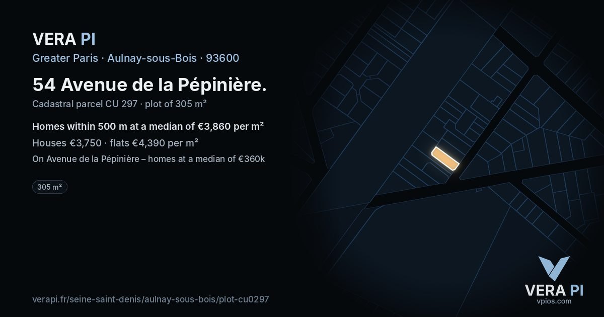 54 Avenue de la Pépinière, Aulnay-sous-Bois at night – the plot lit, the parcels around coloured by the prices near them