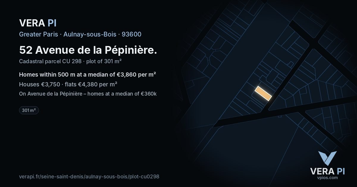 52 Avenue de la Pépinière, Aulnay-sous-Bois at night – the plot lit, the parcels around coloured by the prices near them
