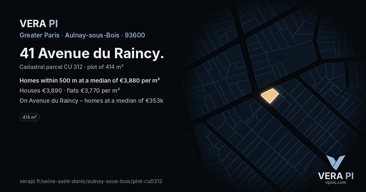 41 Avenue du Raincy, Aulnay-sous-Bois at night – the plot lit, the parcels around coloured by the prices near them