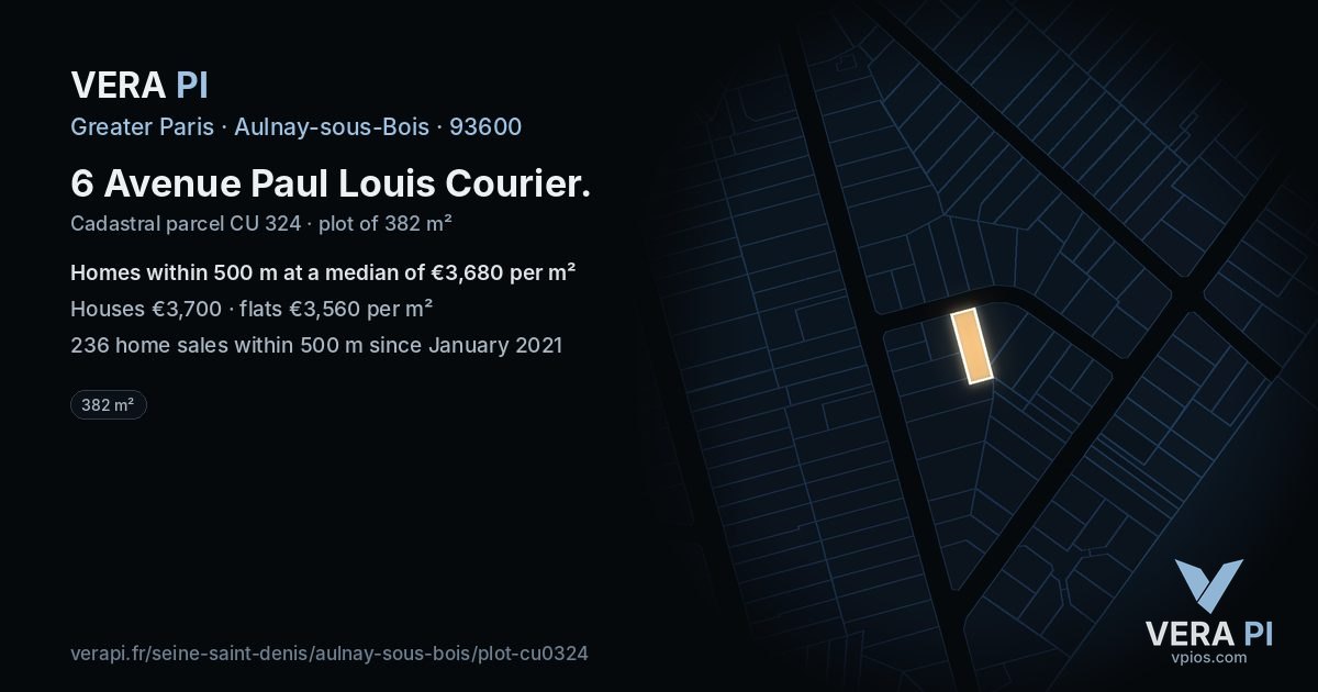 6 Avenue Paul Louis Courier, Aulnay-sous-Bois at night – the plot lit, the parcels around coloured by the prices near them