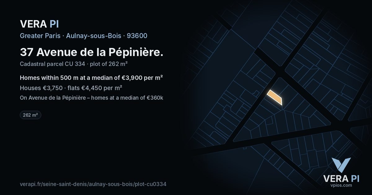37 Avenue de la Pépinière, Aulnay-sous-Bois at night – the plot lit, the parcels around coloured by the prices near them