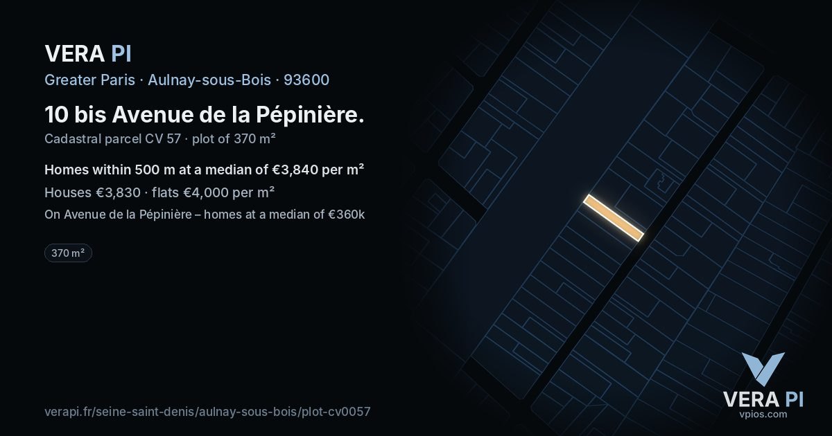 10 bis Avenue de la Pépinière, Aulnay-sous-Bois at night – the plot lit, the parcels around coloured by the prices near them