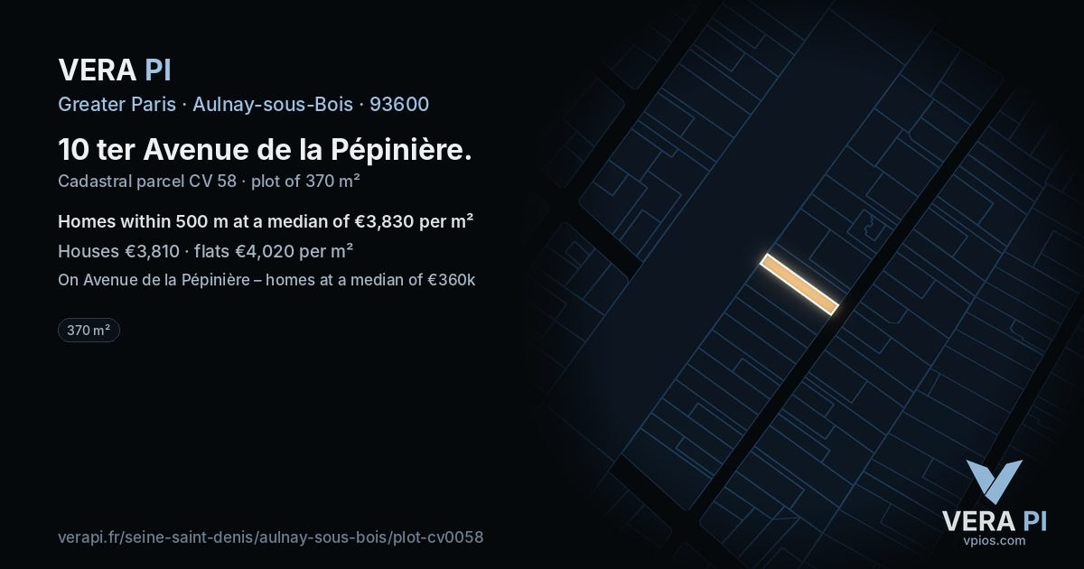 10 ter Avenue de la Pépinière, Aulnay-sous-Bois at night – the plot lit, the parcels around coloured by the prices near them