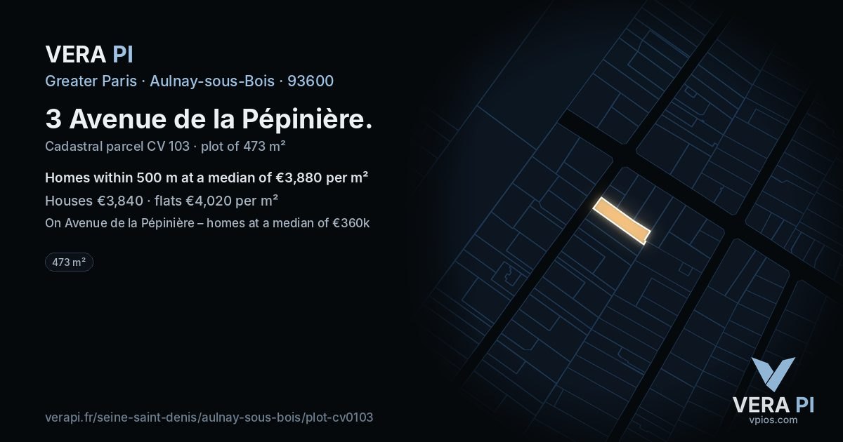 3 Avenue de la Pépinière, Aulnay-sous-Bois at night – the plot lit, the parcels around coloured by the prices near them