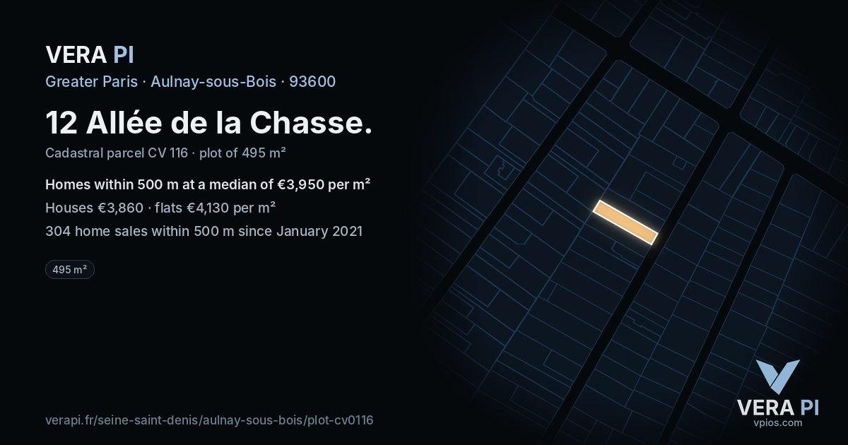12 Allée de la Chasse, Aulnay-sous-Bois at night – the plot lit, the parcels around coloured by the prices near them