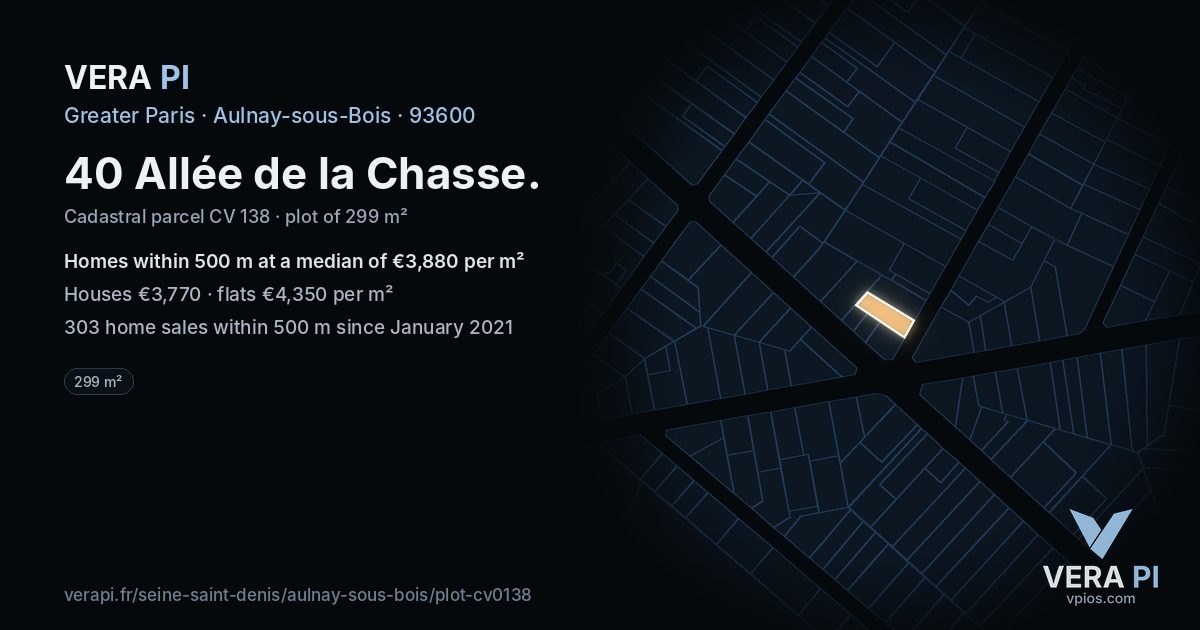40 Allée de la Chasse, Aulnay-sous-Bois at night – the plot lit, the parcels around coloured by the prices near them