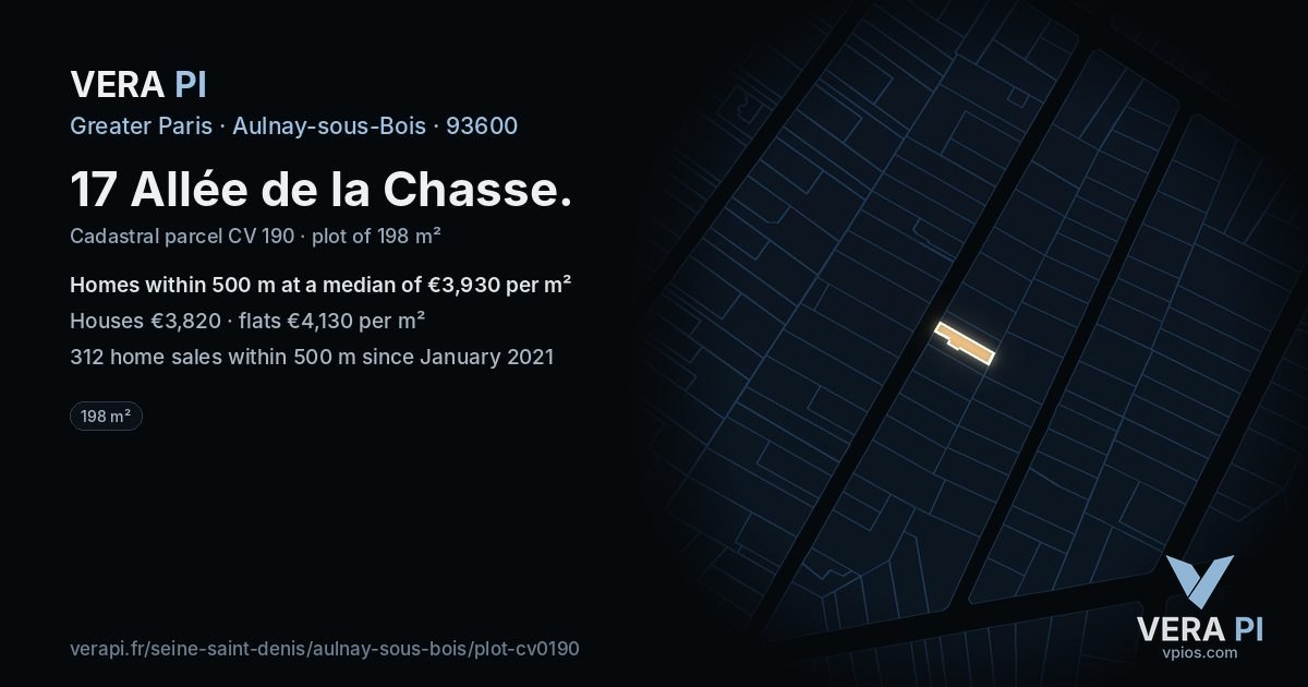 17 Allée de la Chasse, Aulnay-sous-Bois at night – the plot lit, the parcels around coloured by the prices near them