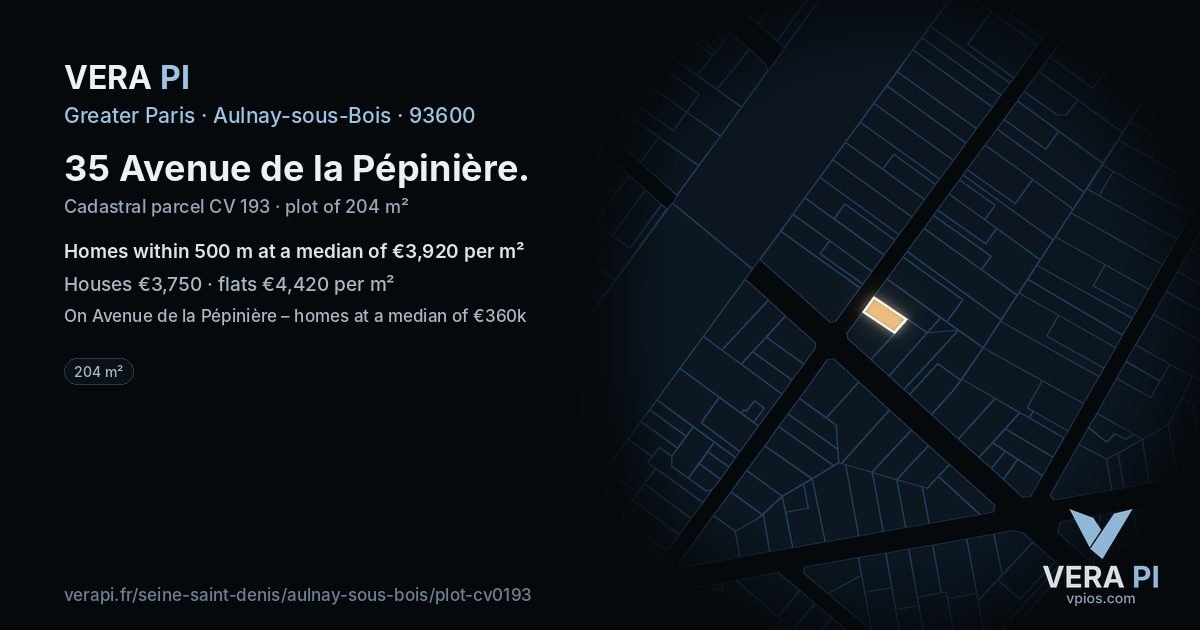 35 Avenue de la Pépinière, Aulnay-sous-Bois at night – the plot lit, the parcels around coloured by the prices near them