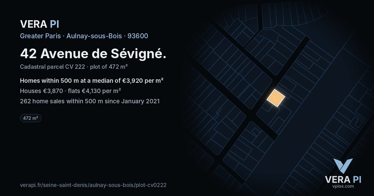 42 Avenue de Sévigné, Aulnay-sous-Bois at night – the plot lit, the parcels around coloured by the prices near them