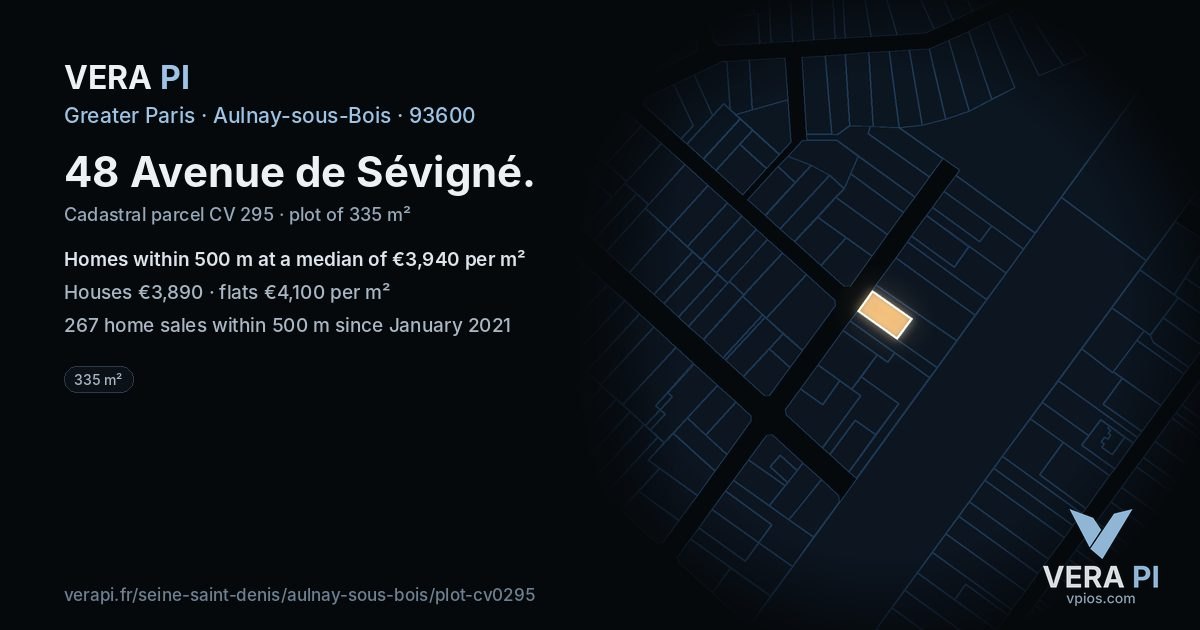 48 Avenue de Sévigné, Aulnay-sous-Bois at night – the plot lit, the parcels around coloured by the prices near them
