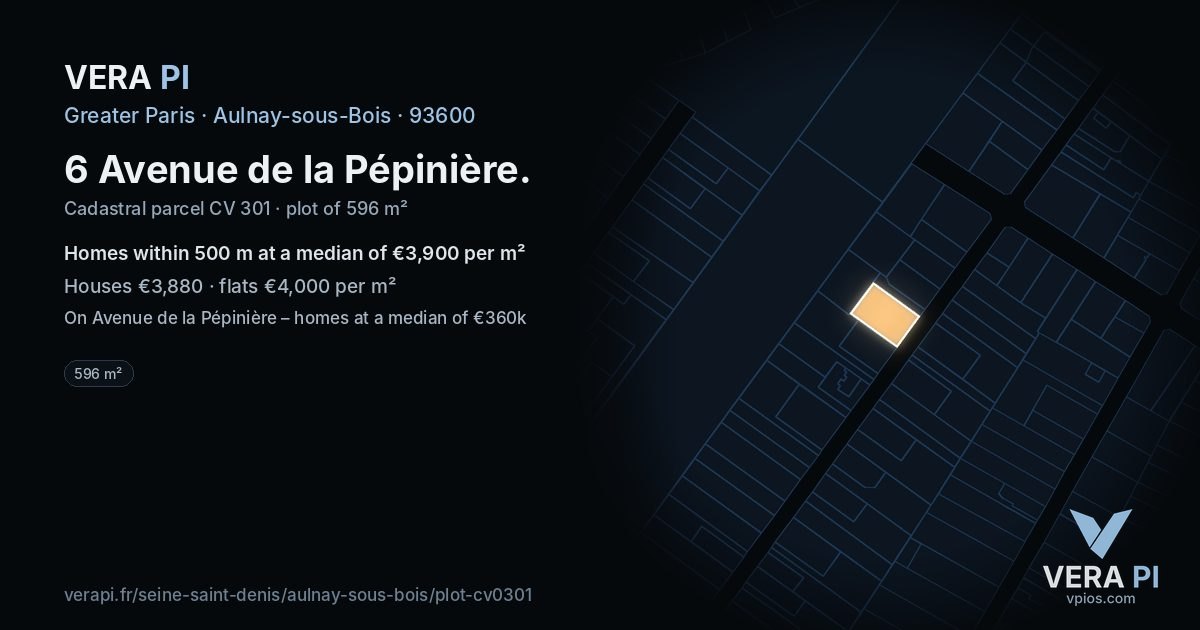 6 Avenue de la Pépinière, Aulnay-sous-Bois at night – the plot lit, the parcels around coloured by the prices near them