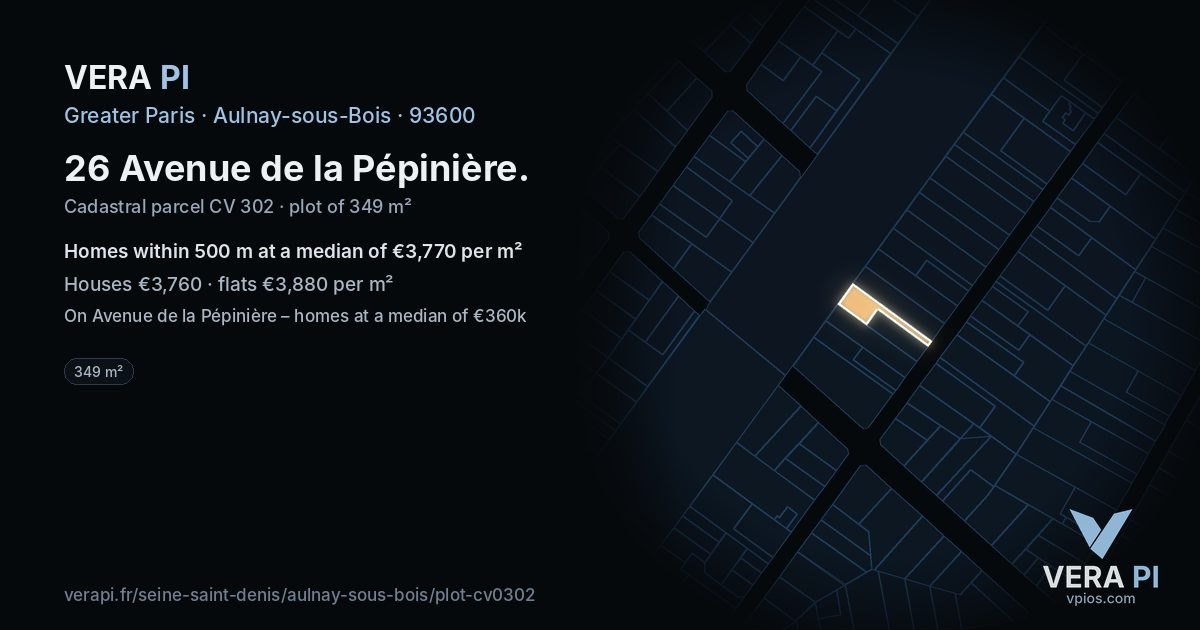 26 Avenue de la Pépinière, Aulnay-sous-Bois at night – the plot lit, the parcels around coloured by the prices near them