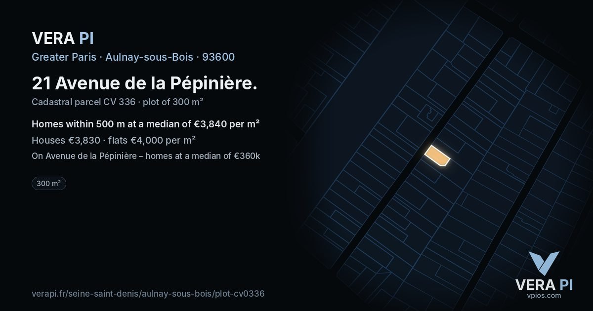 21 Avenue de la Pépinière, Aulnay-sous-Bois at night – the plot lit, the parcels around coloured by the prices near them