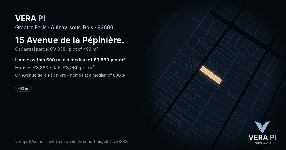 15 Avenue de la Pépinière, Aulnay-sous-Bois at night – the plot lit, the parcels around coloured by the prices near them