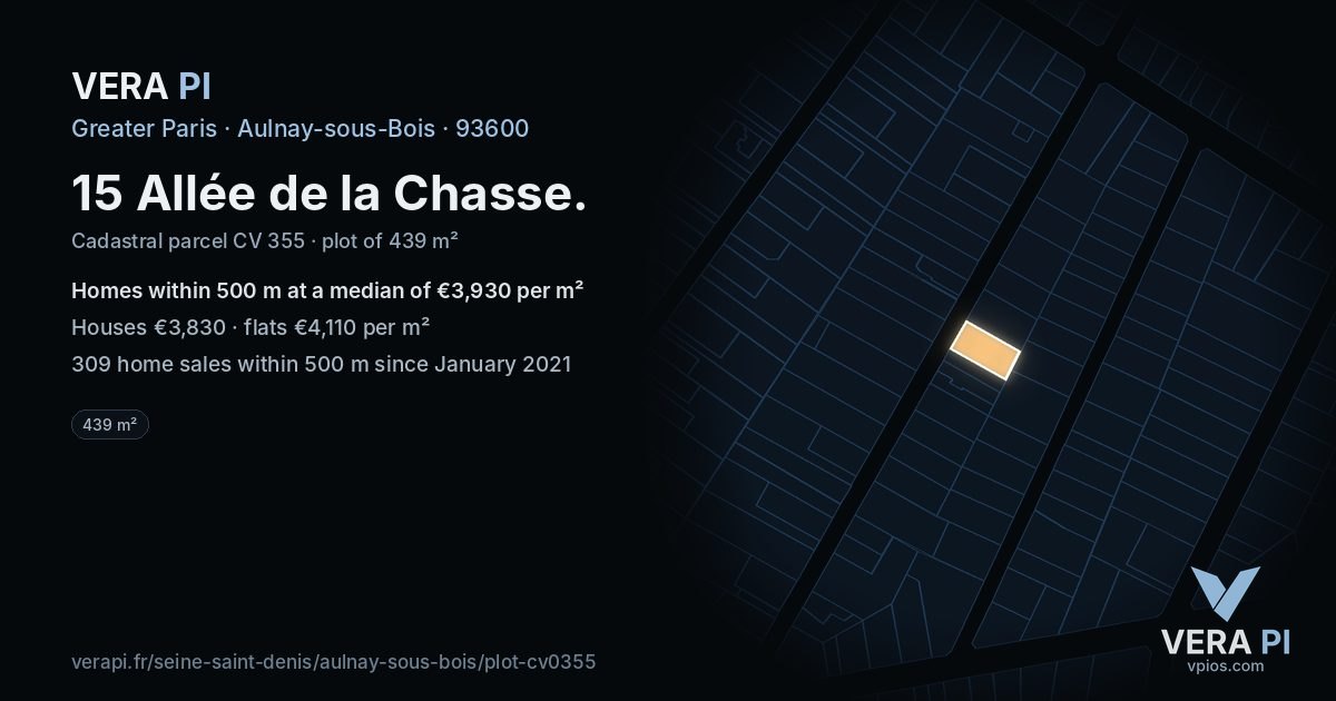 15 Allée de la Chasse, Aulnay-sous-Bois at night – the plot lit, the parcels around coloured by the prices near them