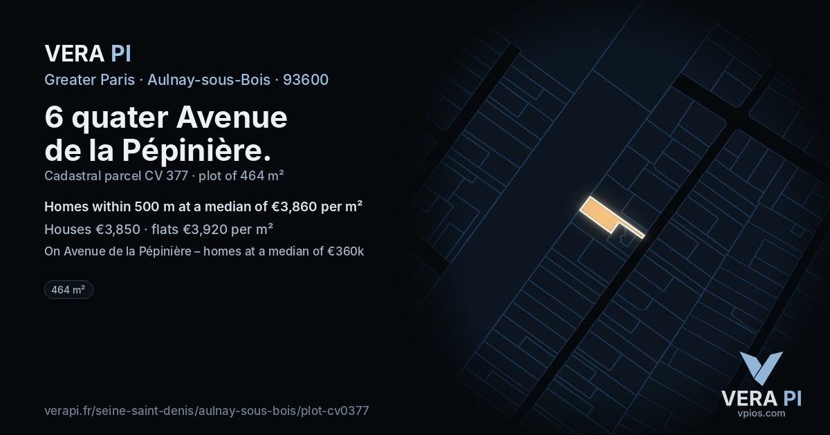 6 quater Avenue de la Pépinière, Aulnay-sous-Bois at night – the plot lit, the parcels around coloured by the prices near them