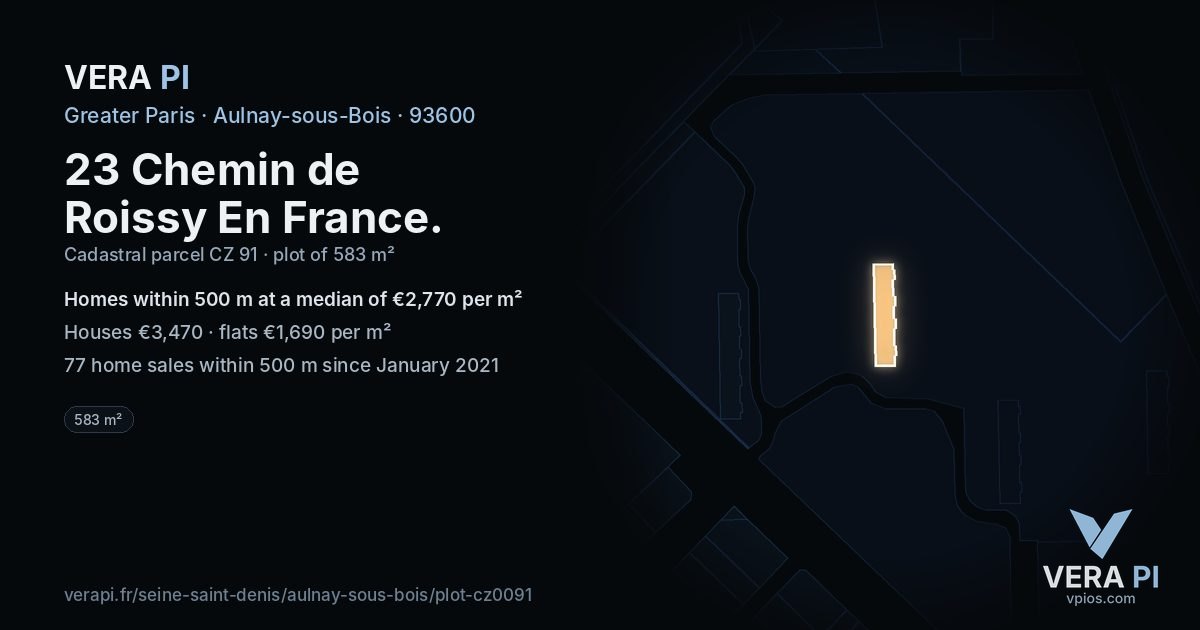 23 Chemin de Roissy En France, Aulnay-sous-Bois at night – the plot lit, the parcels around coloured by the prices near them